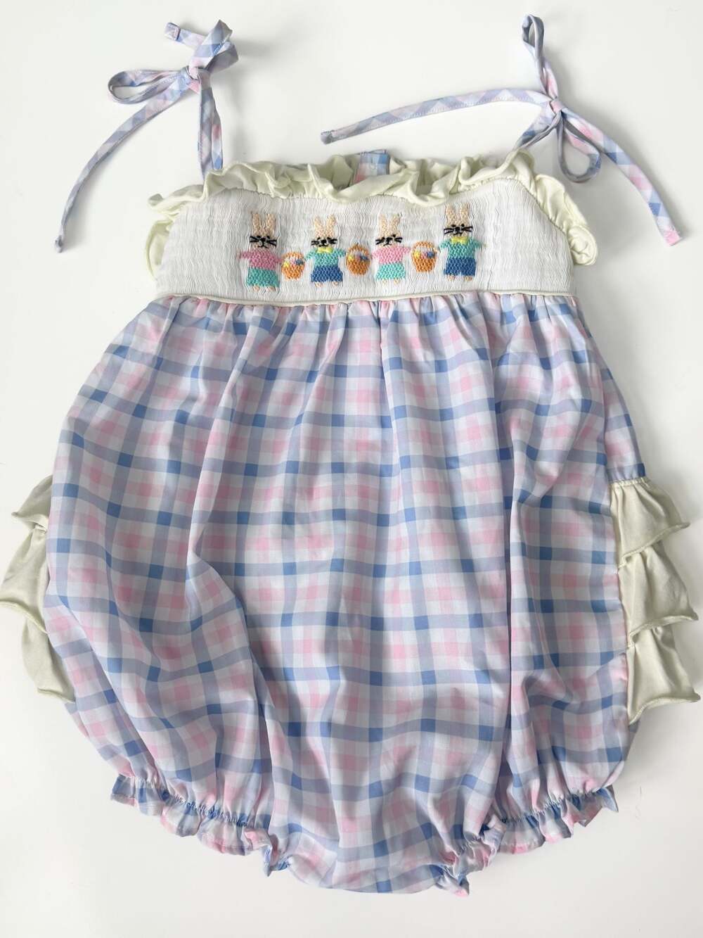 Little Bear Smocks Girls Easter Bunny Smocked Gingham Bubble 3T